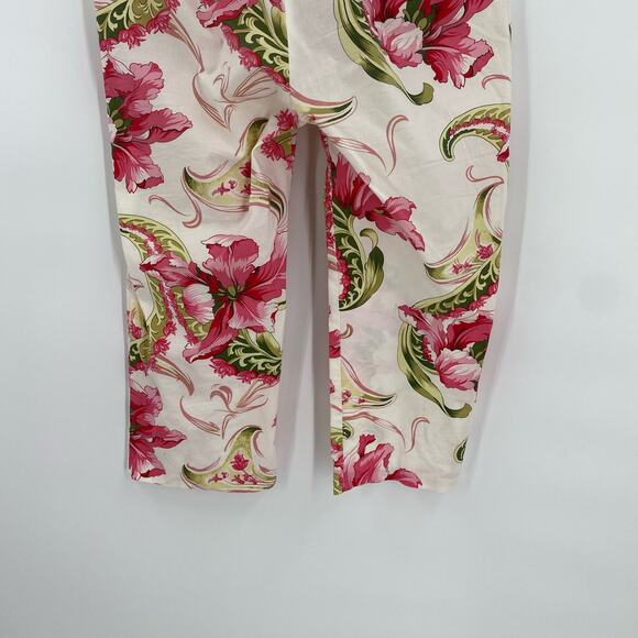 Floral capri pants pink green Twenty One size medium Vintage Made in USA - Picture 2 of 11